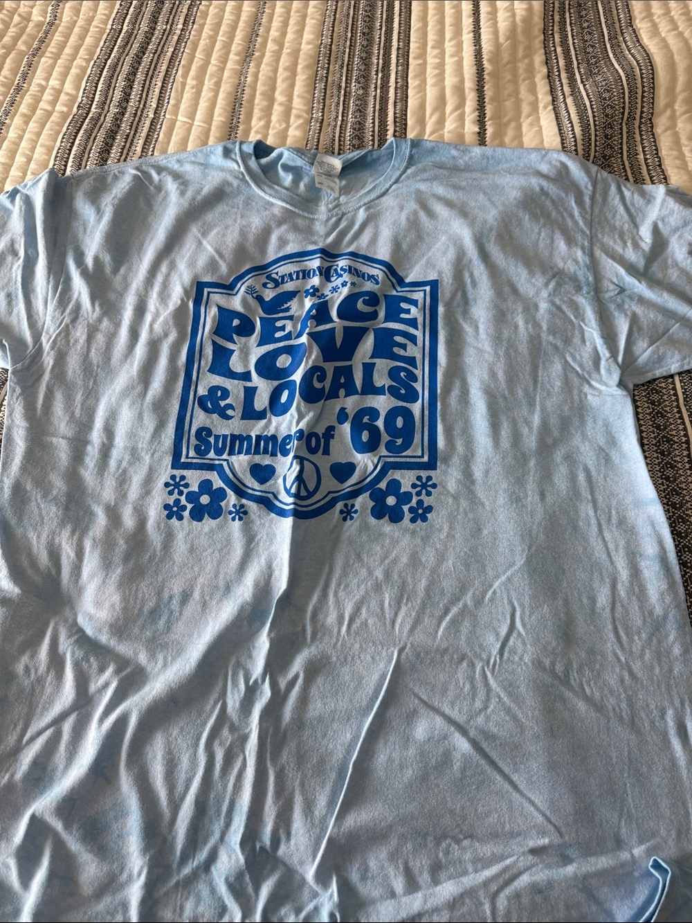 Jerzees Light Blue Tee with Bold Blue 'Peace Love & Locals' Graphic